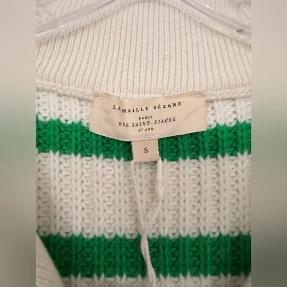 NWT Sézane Kyam Jumper Sweater Ecru & Green Size Small - Picture 5 of 8